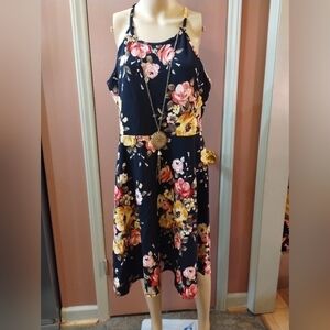 Myth women's plus size 2x floral dress with built in necklace